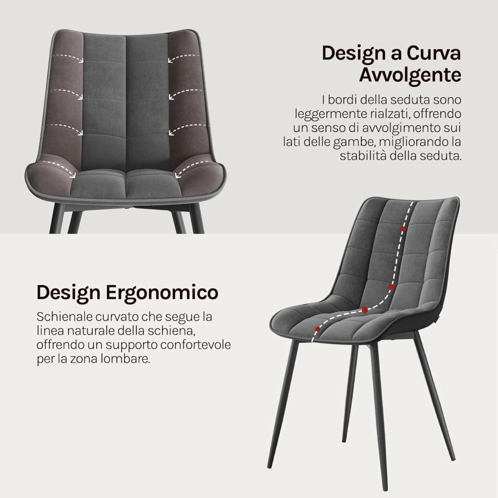 Sedie da Pranzo con Schienale senza Braccioli Sgabello in Ecopelle per Cucina Grigio Scuro BH207dgr-2