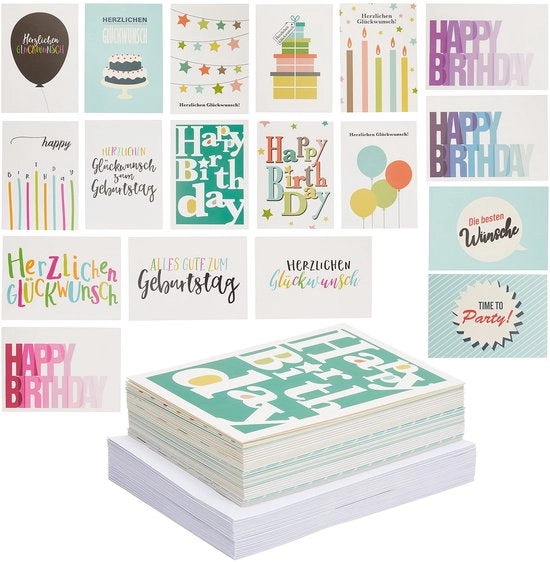 Set di Carte di Auguri Compleanno da 36 pezzi Incluso buste A6 formato Motivi illustrati Per ogni compleanno