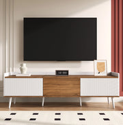 Mobile TV 160x39x49.5 cm con 3 ante e bordo rialzato in MDF e truciolato bianco e naturale