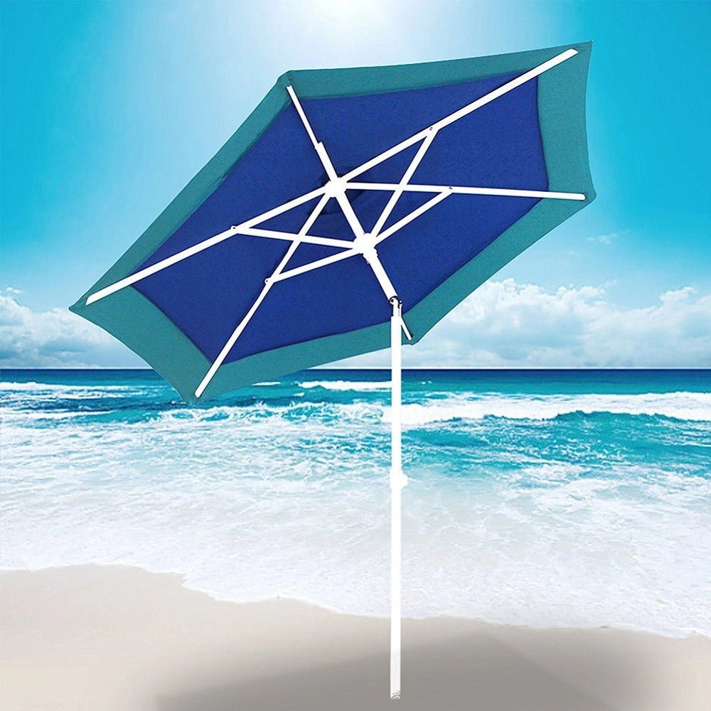Trade Shop - Ombrellone Mare Spiaggia Giardino Acciaio Grande 210cm Turchese Blu Con Custodia -