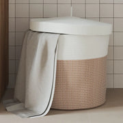 Cestino Portaoggetti Coperchio Marrone e Bianco Ã˜40x35cm Cotonecod mxl 84713