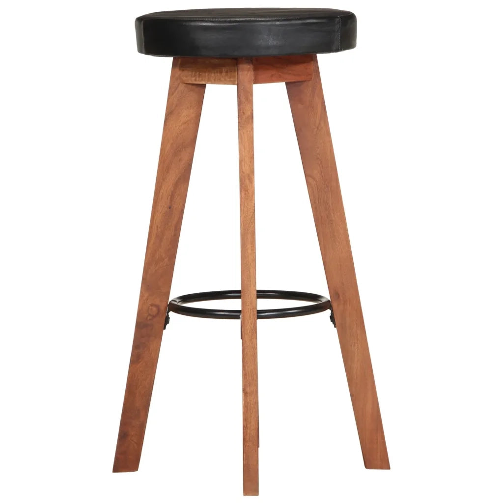 Sgabelli da Bar 2 pz in Vera Pelle e Legno Massello di Acacia 348165
