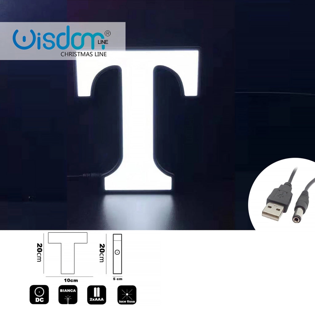 DECORAZIONE LUMINOSA LED A BATTERIA LETTERA T - IDEALE PER EVENTI COMPLEANNI E DECORAZIONI PER LA CASA