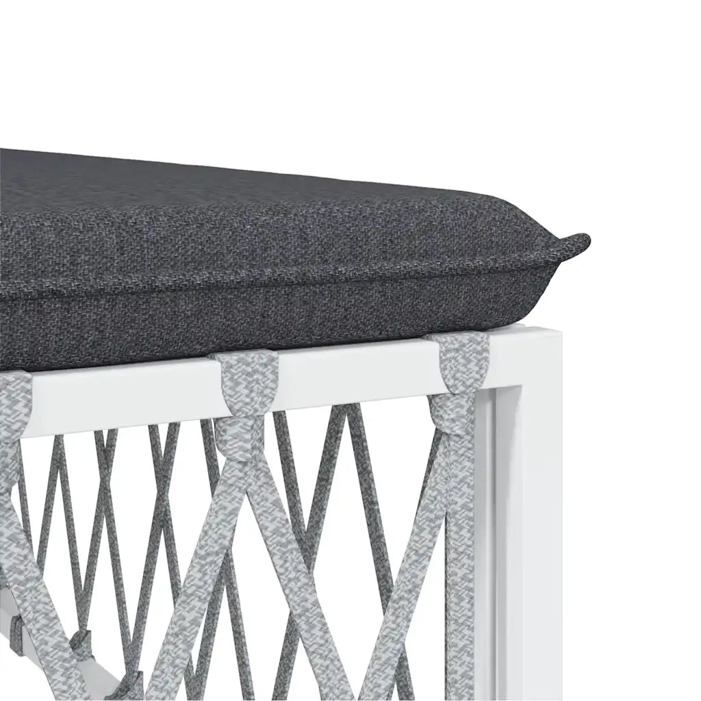Sedia da giardino-Poggiapiedi da Giardino con Cuscino Bianco Tessuto Intrecciato