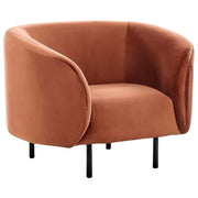 Poltrona morbida in poliestere arancione con gambe nere stile glamour retrò soggiorno