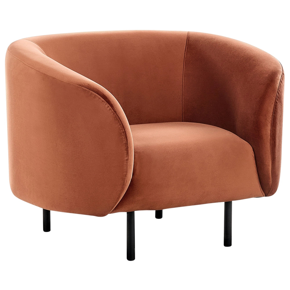Poltrona morbida in poliestere arancione con gambe nere stile glamour retrò soggiorno