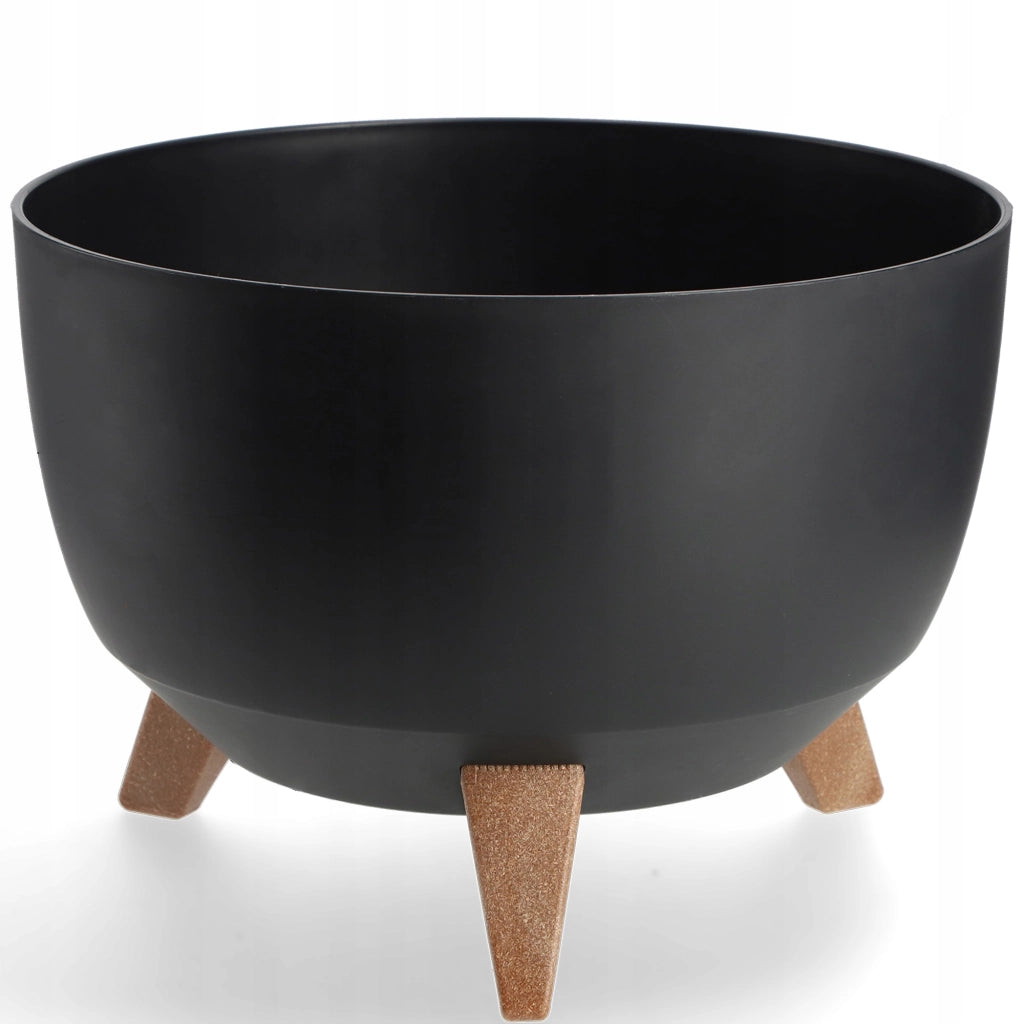 Vaso da fiori KADAX, fioriera, coperchio, gambe, inserto, supporto per fiori, 33 cm, ciotola rotonda nera