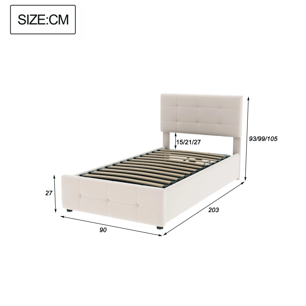 DESMIU Letto per Bambini 1 Piazza con Contenitore e Testiera Regolabile 90 × 200 cm, senza materasso, Beige