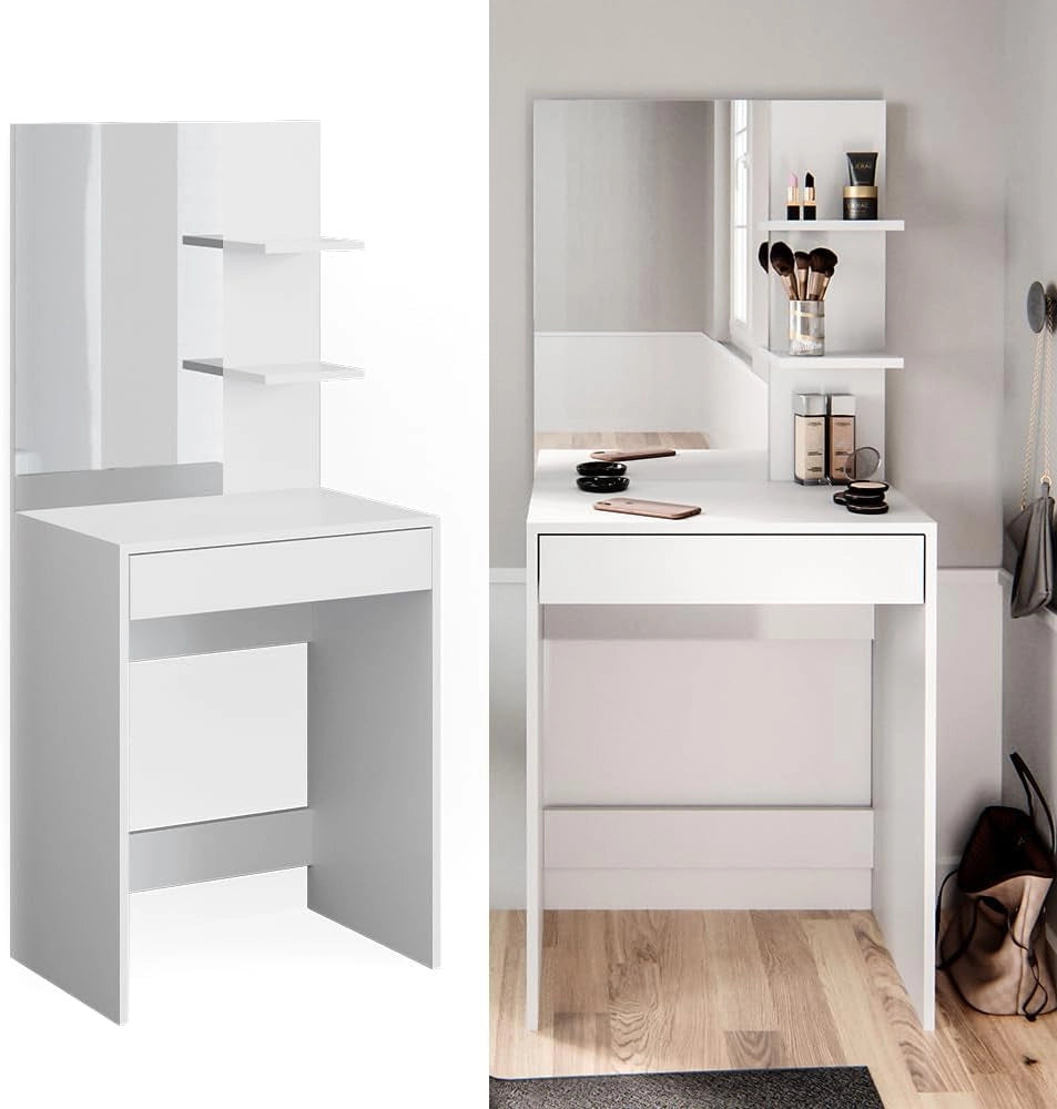 Tavolo da toeletta Isabelle, Bianco, 60 cm, Salvaspazio e funzionale allo stesso tempo