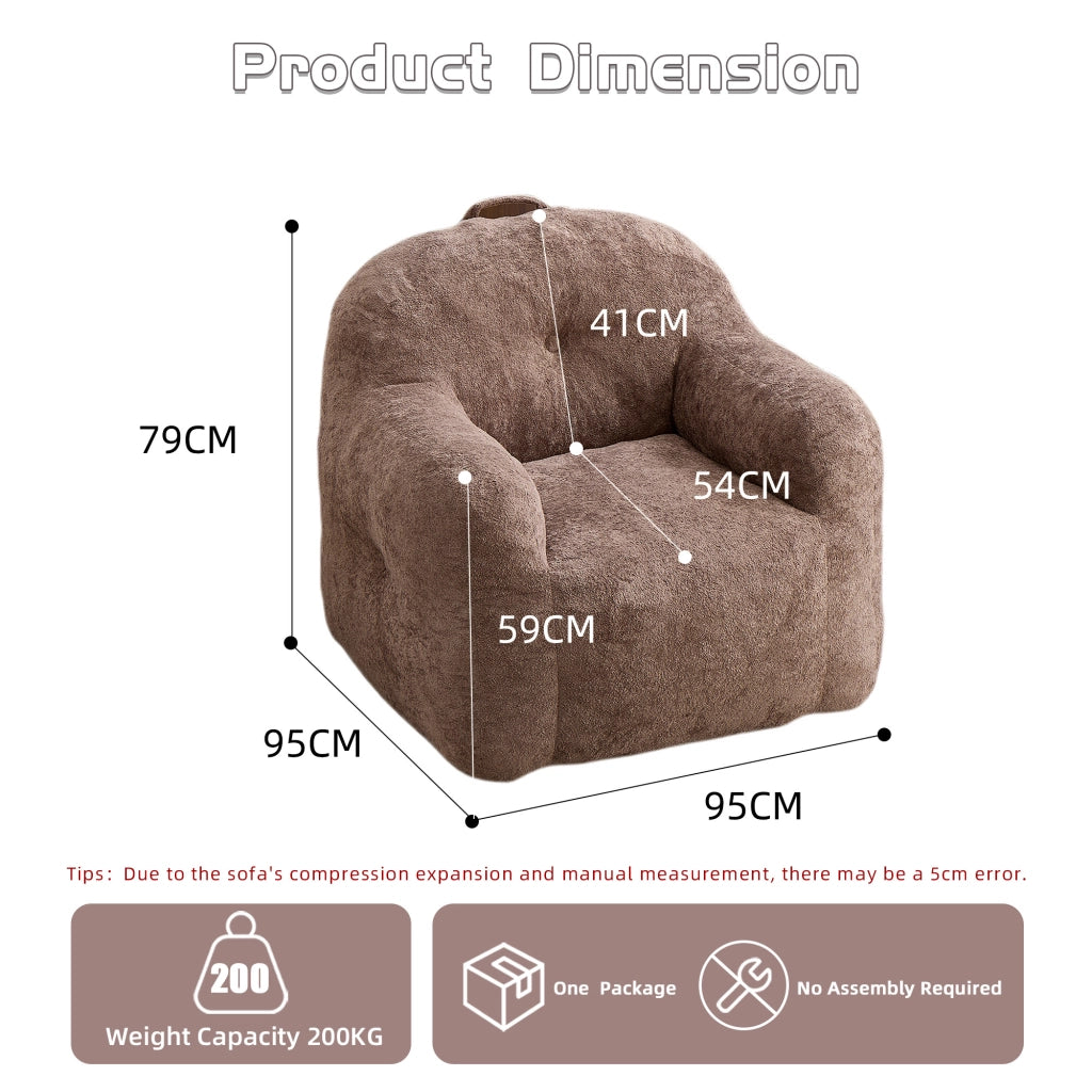 Pouf poltrona ergonomico con imbottitura in schiuma triturata e braccioli in pelliccia sintetica kaki