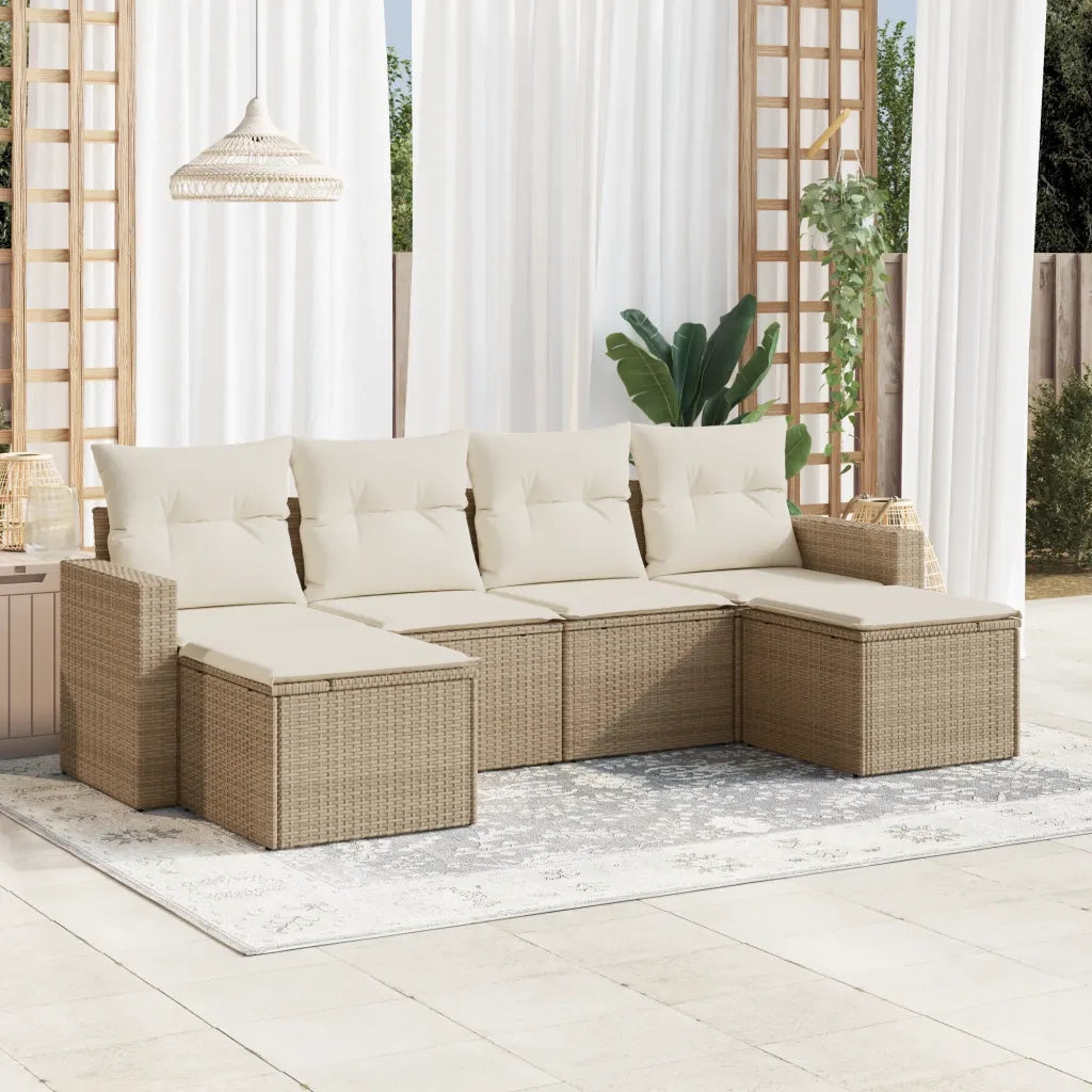Set Divano da Giardino 6 pz con Cuscini Beige in Polyrattancod mxl 113526
