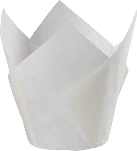 100 forme di muffin in forma di moka bianche per muffin di compleanno con disegno di tulipano