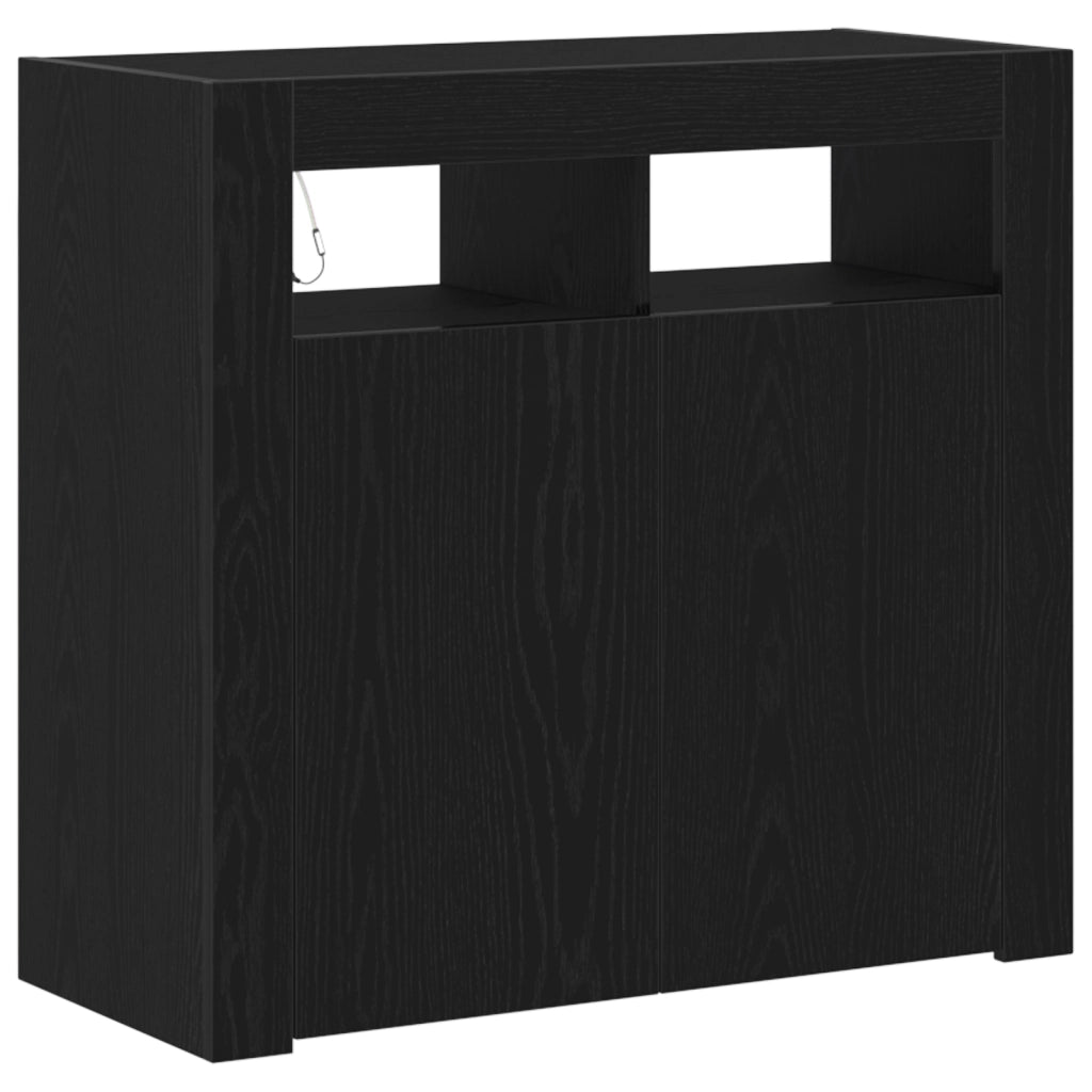 Mobile con luci LED Rovere Nero 80x35x75 cm in legno ingegnerizzato