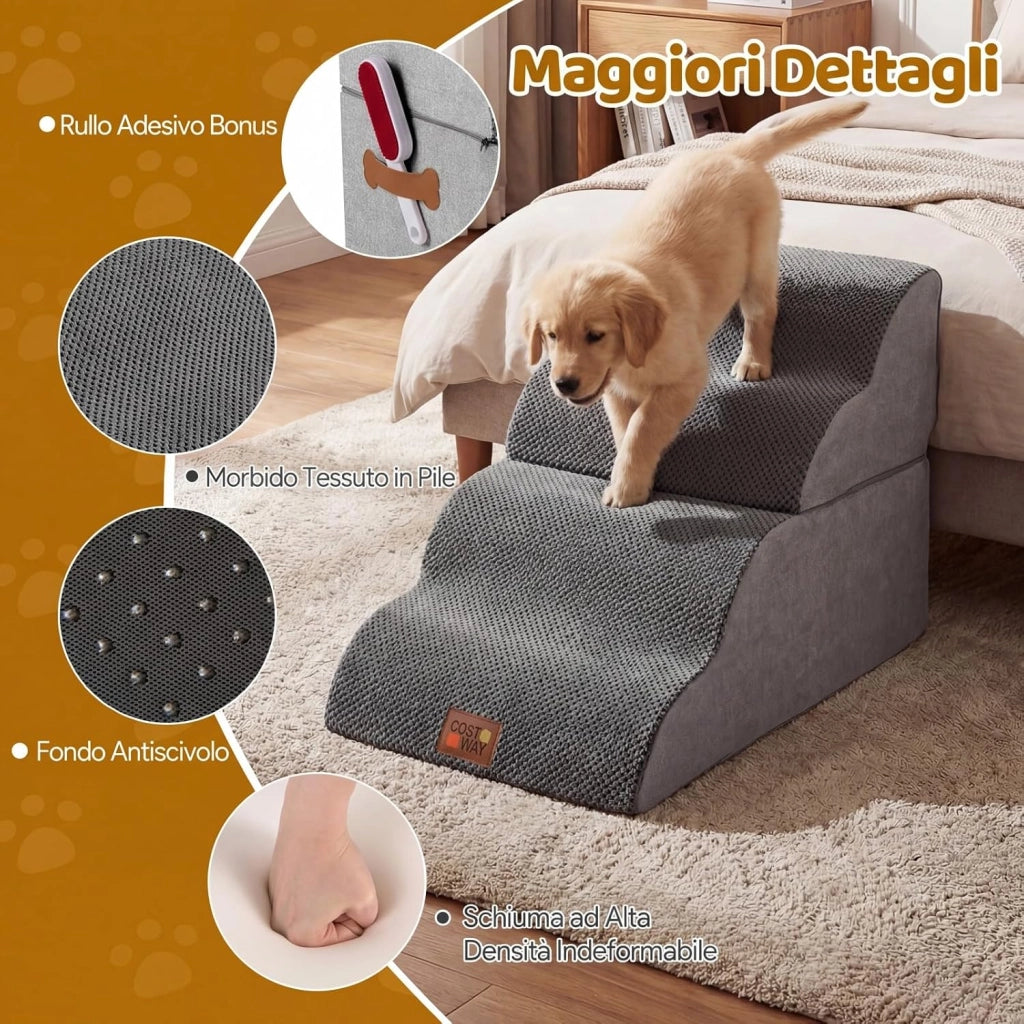 Scaletta per Cani a 4 Gradini Altezza 50 cm, Scala Cane in Spugna per Salire Letti Alti, Divani e Poltrone con Fondo Antiscivolo, Copertura Lavabile, Scala per Cani e Gatti (73 x 40,5 x 50 cm)