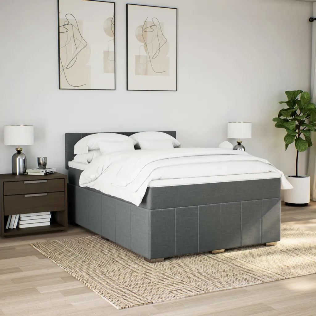 Giroletto a Molle con Materasso Grigio Scuro 160x200 cm Tessuto