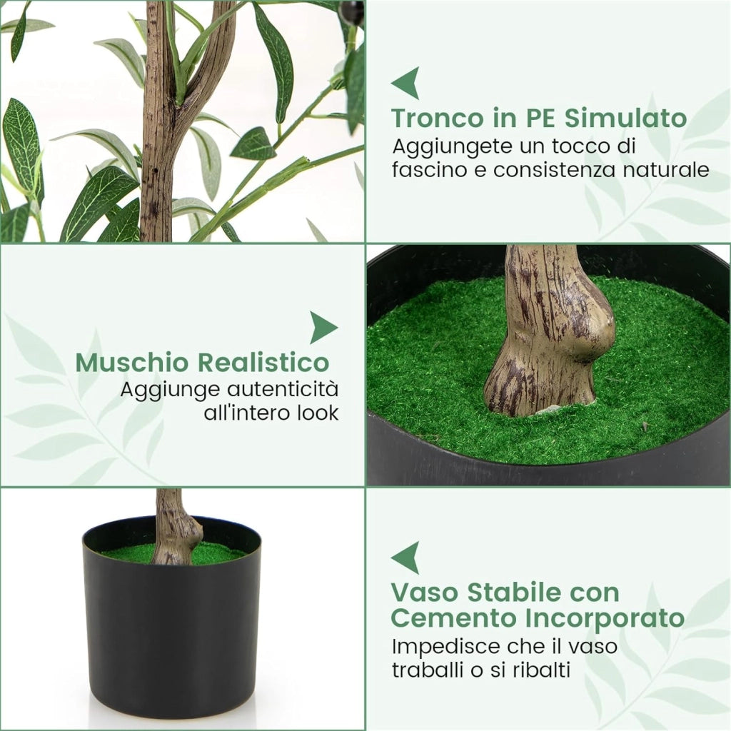 2 Pezzi Pianta Finta di Oliva 160 cm, Pianta Olivo Artificiale in Vaso Decorazione per Casa e Ufficio, Pianta Finta in PE con Frutti Realistici da Interno ed Esterno (2)