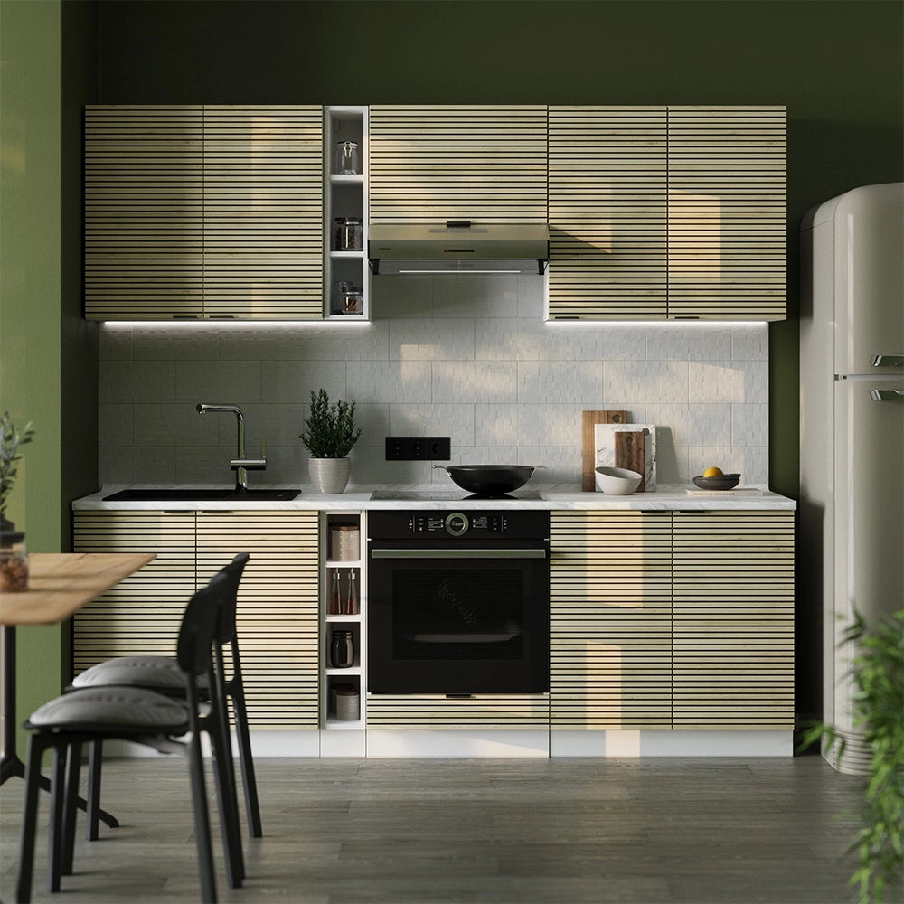 Cucina componibile Fame-Line Pannello in quercia/Bianco 235 cm, PL Marmo Vicco