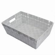 Trade Shop - Portaoggetti Cesto Tessuto Intrecciato 38x26x13 Cm Maniglie Grigio Chiaro 79030 -
