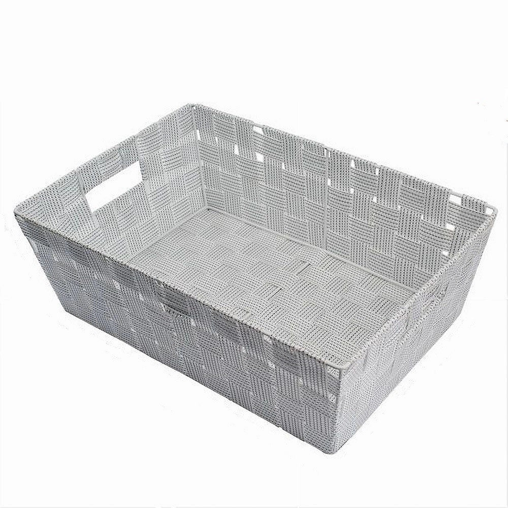Trade Shop - Portaoggetti Cesto Tessuto Intrecciato 38x26x13 Cm Maniglie Grigio Chiaro 79030 -