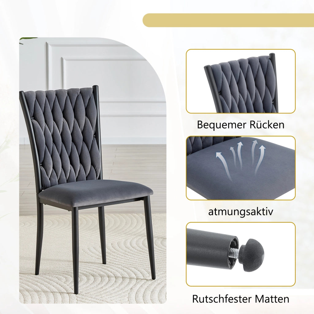 Sedia da Pranzo con Schienale Alto Ergonomico e Seduta Imbottita, in Velluto, Grigio Scuro