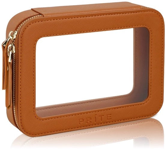 Borsa di Cosmetici Trasparente Borsa di Toilette per Donne Borsa di Trucco per Viaggio Impermeabile Organizzatore per Auto con Cerniera d'Oro Doppia (Chestnut)