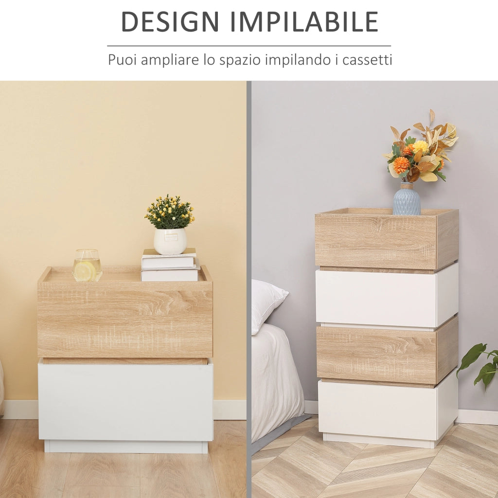 Comodino con 2 Cassetti ¨C Zephmum ¨C Bianco e Legno 50x40x47.5cm