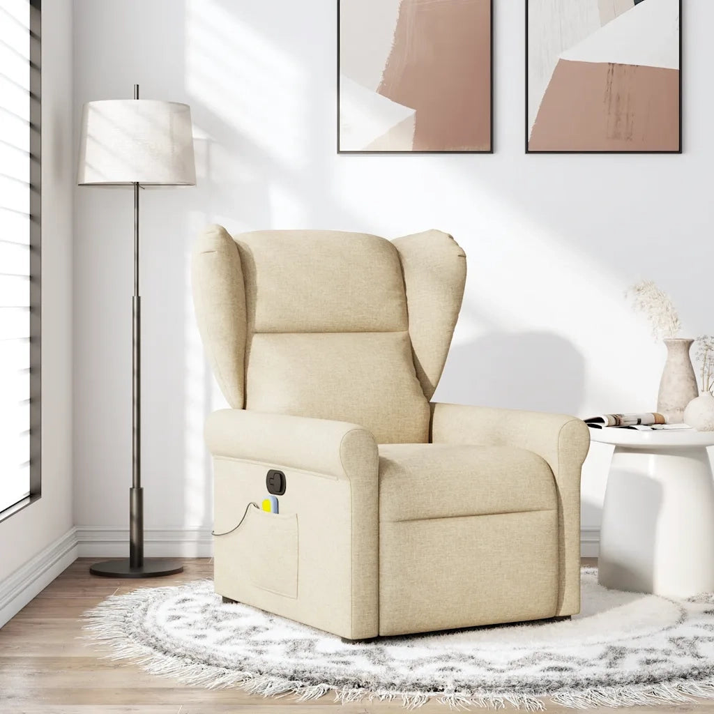 Poltrona Massaggiante | Sedia Relax Reclinabile Crema in Tessuto