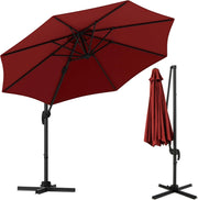 Ombrellone da Giardino 3m a 360° con 5 Angoli di Inclinazione Regolabili, Ombrellone Parasole da Balcone con Base a Croce, 8 Osse e Manovella, per Patio, Spiaggia, Piscina