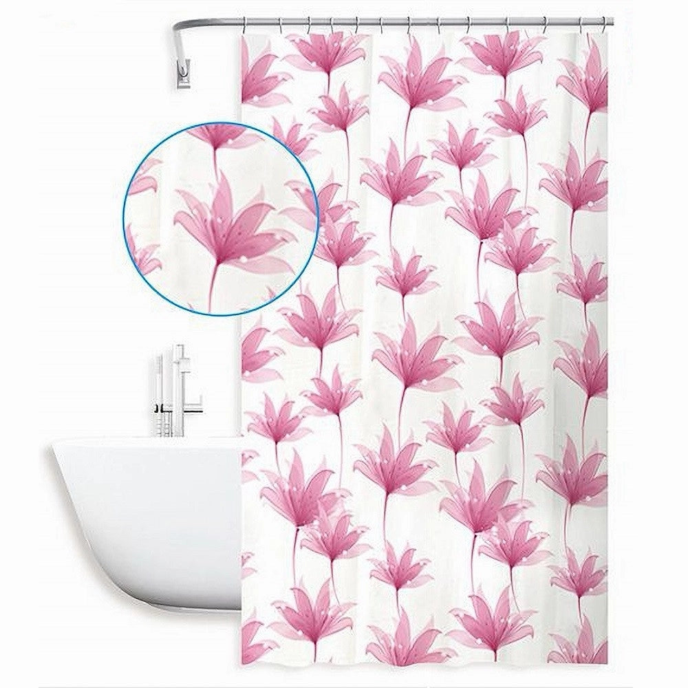 Trade Shop - Tenda Doccia Antimuffa Impermeabile 180x200 Cm Con Anelli Bagno Fiori Rosa 59803 -