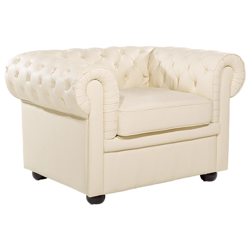 Poltrona Chesterfield Beige Vera Pelle trapuntata in stile Contemporaneo