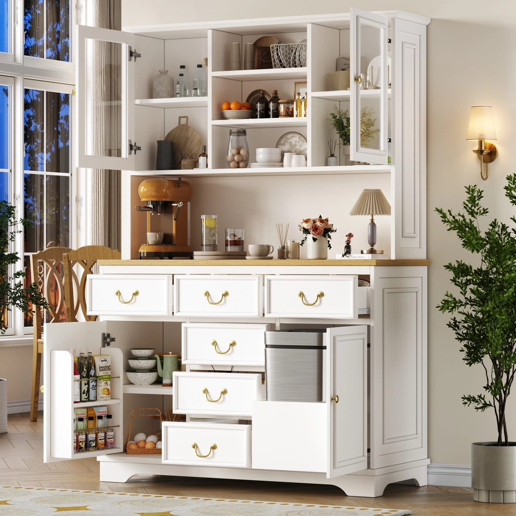 Credenza Alta da Cucina con LED, USB e Prese ¨C MINIMAL ¨C Bianco