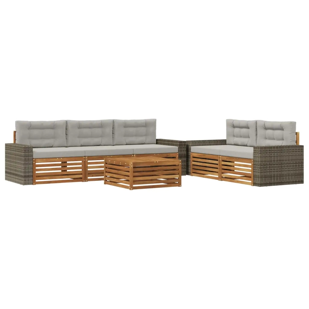 Set di divani da esterno 6 pz Naturale e Grigio Chiaro 3383039