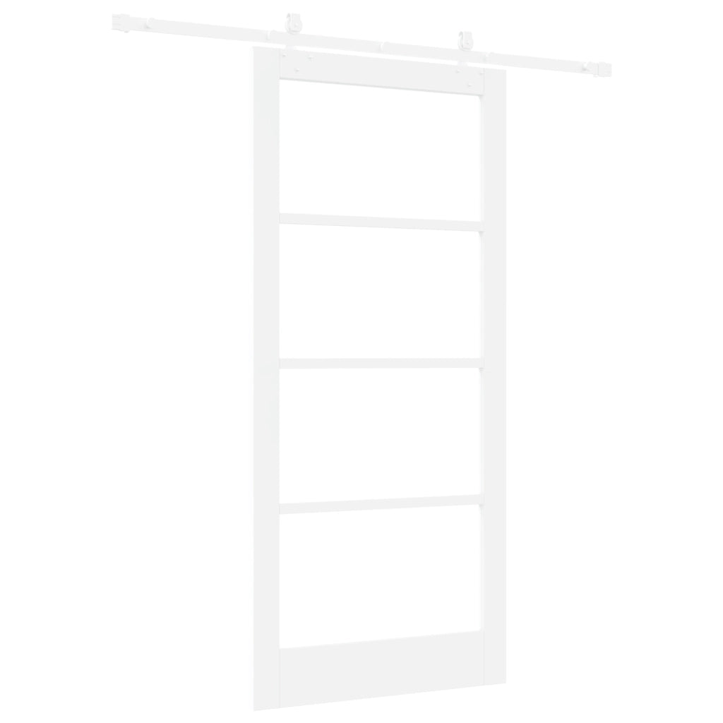 Set porta scorrevole  con set hardware bianco 93x202 cm legno massello pino