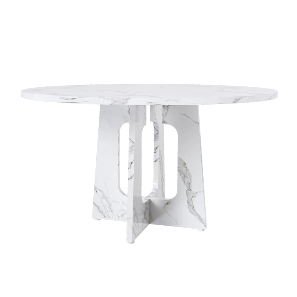 Tavolo da pranzo rotondo stabile in MDF con effetto marmo bianco per 4-6 persone per cucina e soggiorno Ø 120 × 76 cm