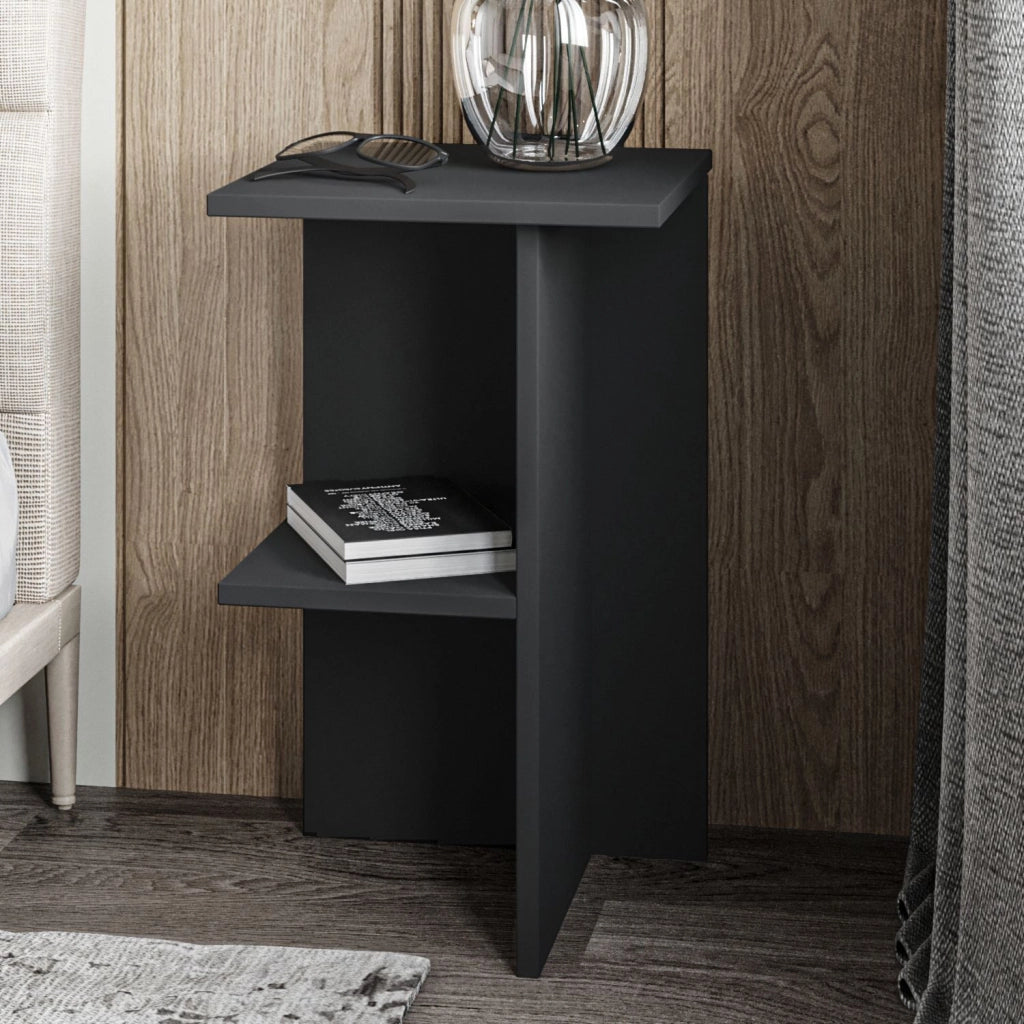 Comodino in legno "Leray" - 36 x 36 x 60 cm - Grigio antracite