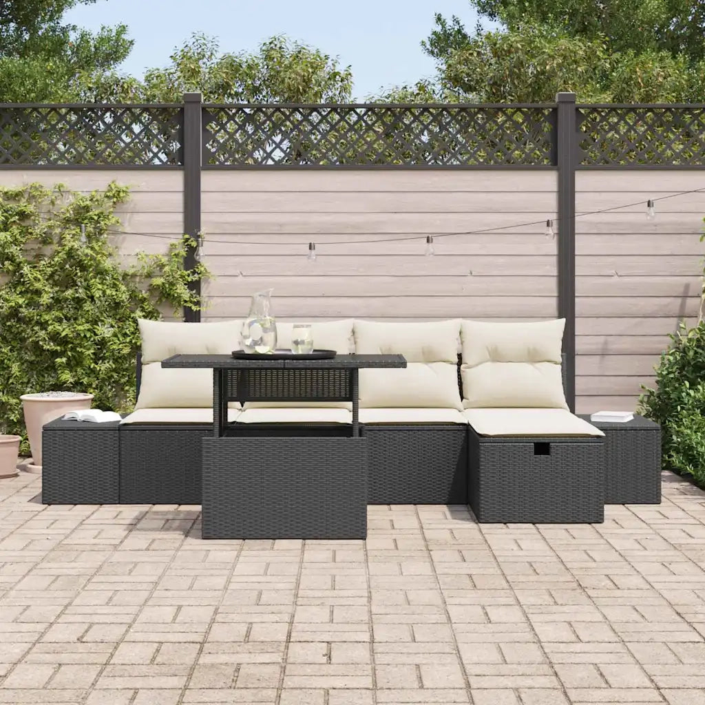 Set Divano da Giardino 6 pcs Nero polyrattan