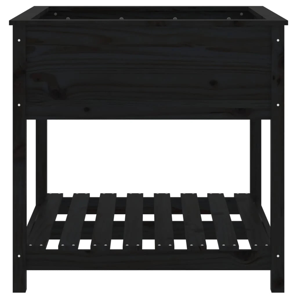 Fioriera rialzata per piante fiori patio giardino con ripiano 82,5 x 82,5 x 81 cm legno massello di pino nero 02_0038411