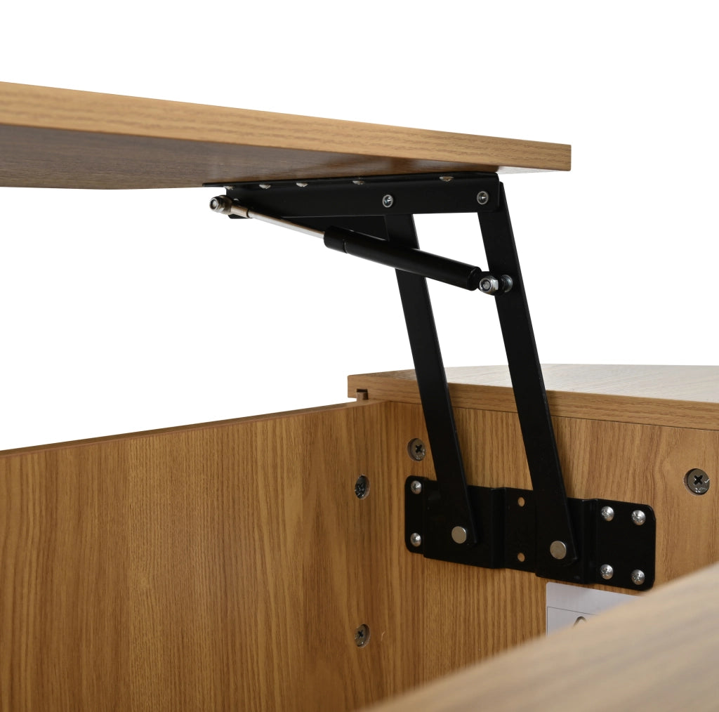 Tavolino da caffè sollevabile 120x50 cm in MDF effetto legno naturale; con contenitore nascosto