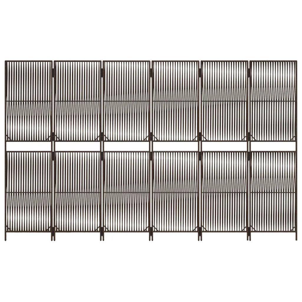 Divisorio per Ambienti | Divider per stanze | Paravento a 6 Pannelli Marrone in Polyrattan