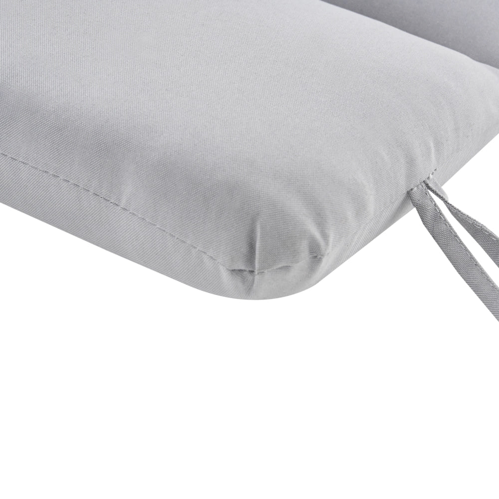 Cuscino per lettino prendisole grigio chiaro in poliestere resistente ai raggi UV con lacci e cuscino poggiatesta spesso