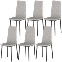 Set di 6 Sedie da Pranzo Moderne con Schienale Alto in Finta Pelle e Acciaio, 41x50x97 cm, Grigio