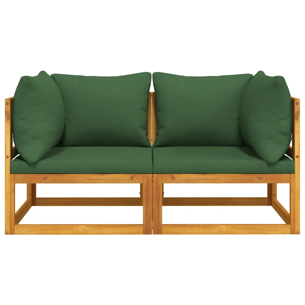Divani Angolari Modulari 2pz con Cuscini Verdi Massello Acaciacod mxl 78425