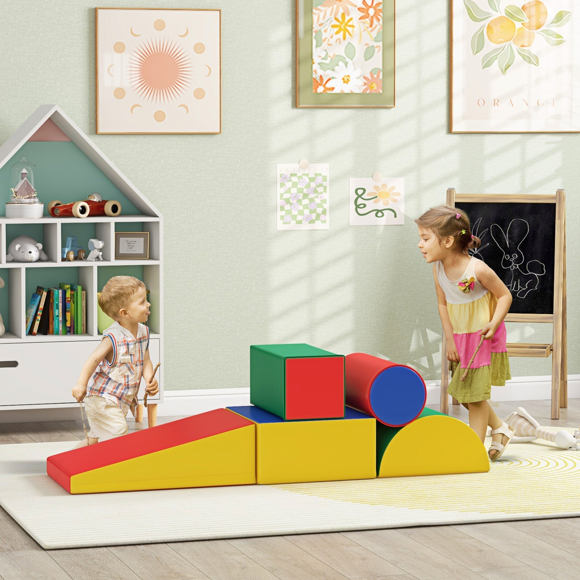 Set 5 Costruzioni Morbide per Bambini 1-3 Anni in Finta Pelle e Schiuma Multicolore