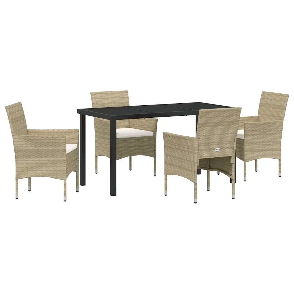 Set da Pranzo per Giardino con cuscino 5 pcs Beige polyrattan 3379739