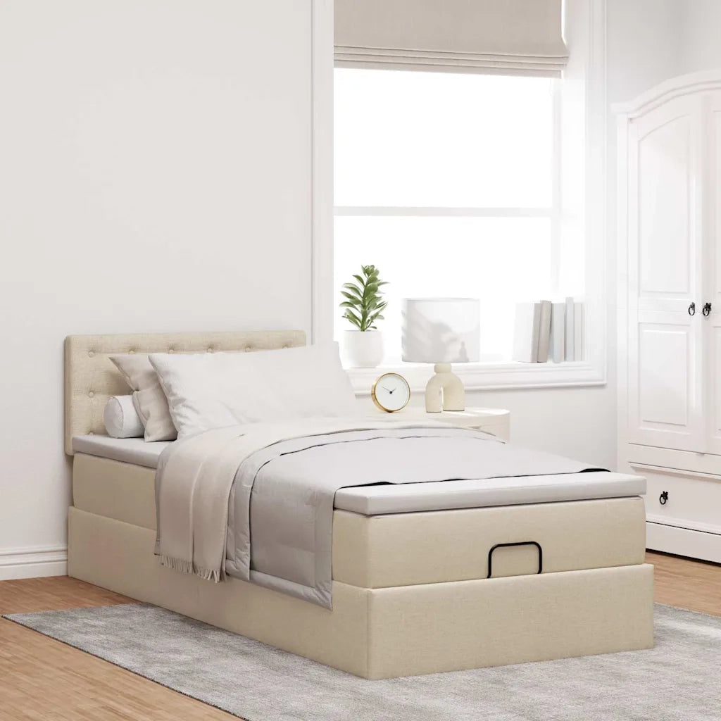 Struttura Letto Pouf con Materasso Crema 80x200 cm in Tessuto 3312434