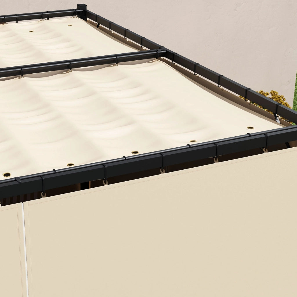 Pergola da Giardino con Tetto Retrattile e Tende 300x300x227 cm in Metallo e Poliestere Beige
