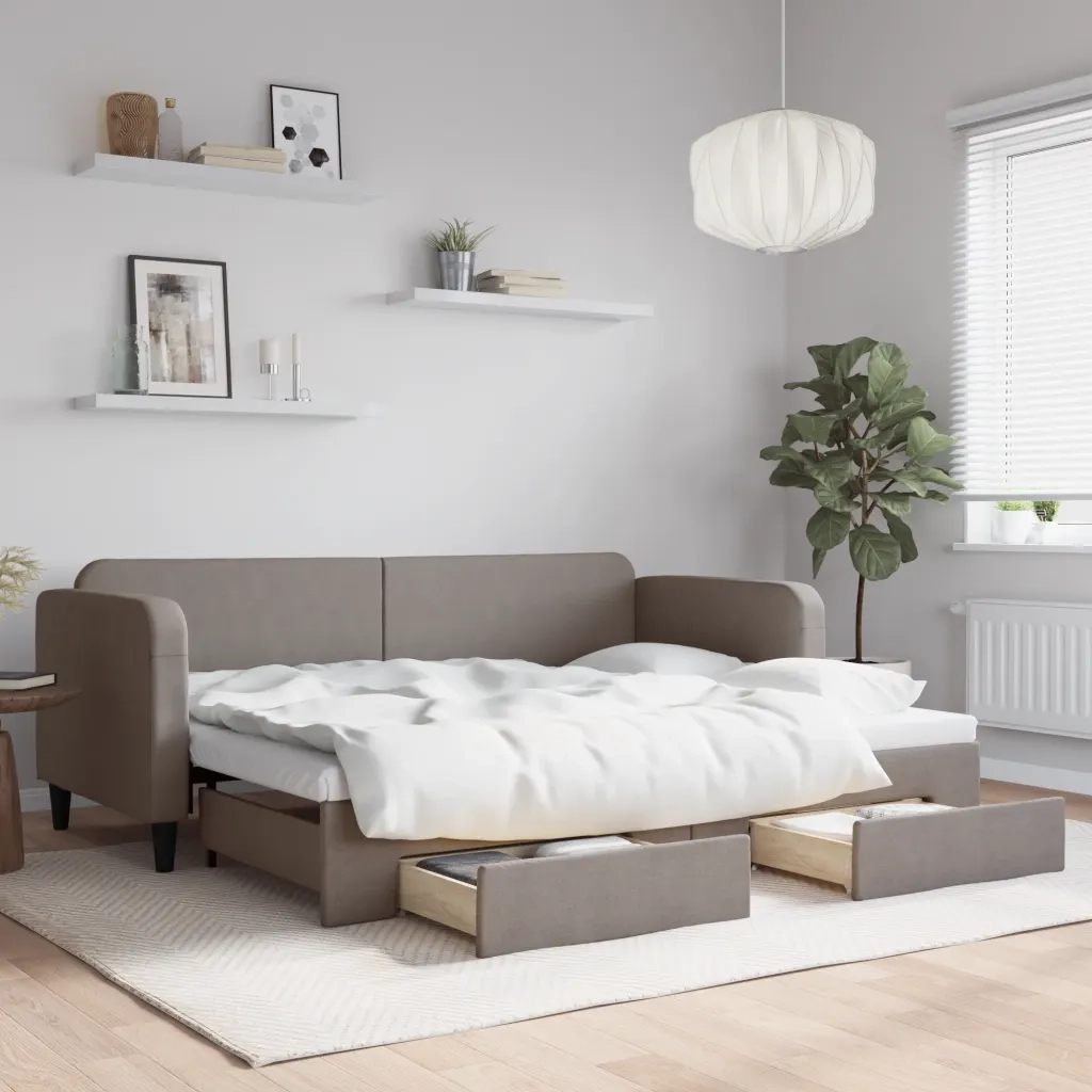 Divano Letto Estraibile con Cassetti-Sofa Letto-Daybed Tortora 80x200 cm Tessuto 602436