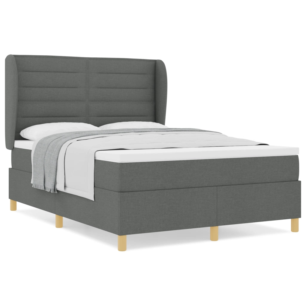 Letto Box Spring con Materasso Grigio Scuro 140x200 cm Tessuto