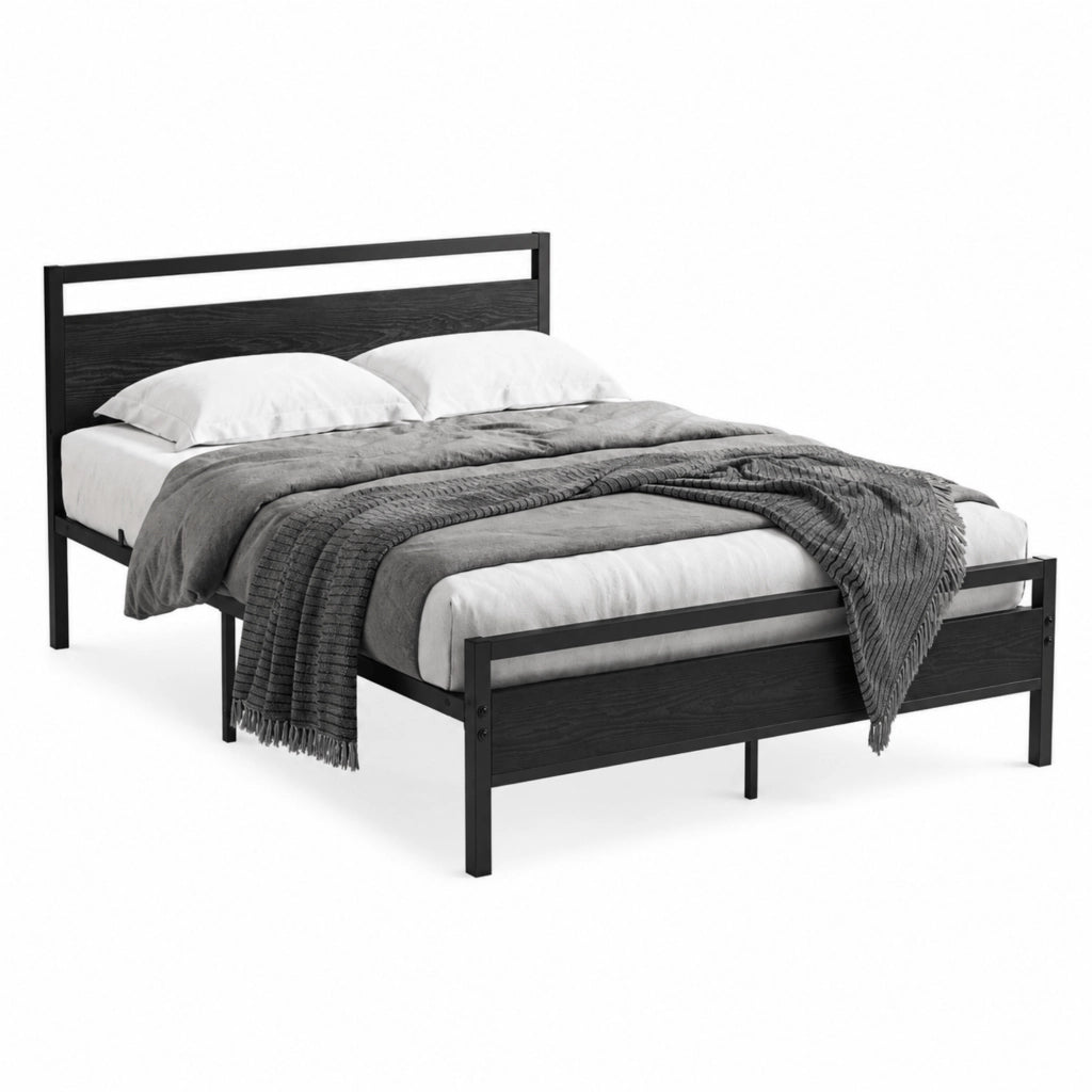 Struttura letto 140x200 cm in metallo e MDF con testiera, rete e spazio sottoletto
