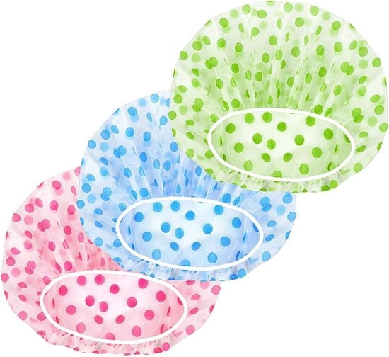3 paia di cappelli da doccia elastici - cappelli da doccia riciclabili - cappelli da doccia colorati e spessi - impermeabili all'olio e all'acqua - con cinturini elastici - per donne e ragazze in doccia e salone di spa